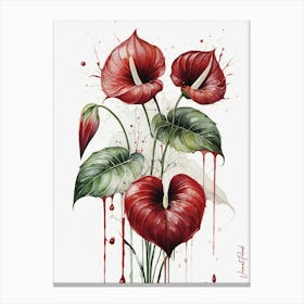 Red Anthuriums Flowers Abstract 3. Canvas Print