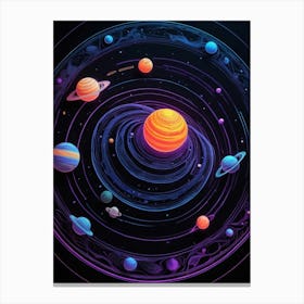 Default Neon Black Light Sgraffito Solar System 3d Illustratio 3 (4) Canvas Print