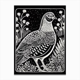 B&W Bird Linocut Grouse 1 Canvas Print