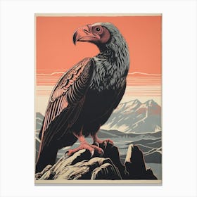 Vintage Bird Linocut California Condor 3 Canvas Print