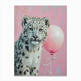 Cute Snow Leopard 1 With Balloon Canvas Print