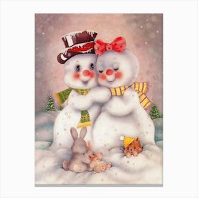 Snowman Couple In Love Canvas Print