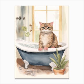 Scottish Fold Cat In Bathtub Botanical Bathroom 2 Canvas Print