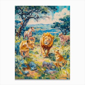 Southwest African Lion Interaction With Others Fauvist Painting 2 Canvas Print
