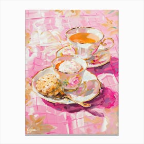 Pink Breakfast Food Tea And Biscuits 2 Canvas Print