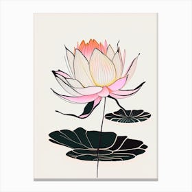 Blooming Lotus Flower In Lake Abstract Line Drawing 2 Canvas Print