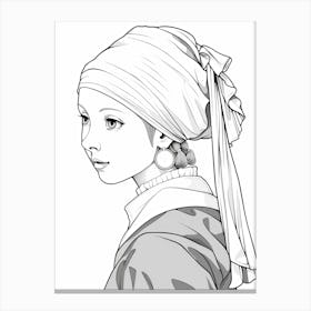 Line Art Inspired By The Girl With A Pearl Earring 1 Canvas Print