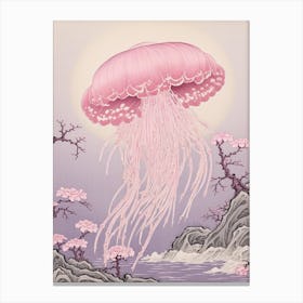 Mauve Stinger Jellyfish Japanese Style 3 Canvas Print