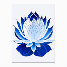 Lotus Flower Symbol Blue And White Line Drawing Canvas Print