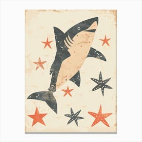 Shark & Starfish Muted Pastels 1 Canvas Print