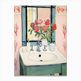 Bathroom Vanity Painting With A Rose Bouquet 1 Canvas Print