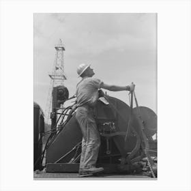 Untitled Photo, Possibly Related To Winch Operator At Oil Well In Oklahoma City, Oklahoma By Russell Lee Canvas Print