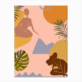 Illustration Of A Woman. Woman and Desert - boho travel pastel vector minimalist Canvas Print