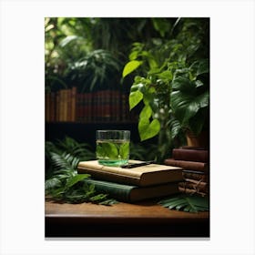 Green Tea In The Library Canvas Print