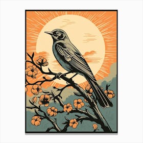 Vintage Bird Linocut Mockingbird 1 Canvas Print