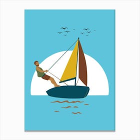 Man Sailing A Sailboat Canvas Print