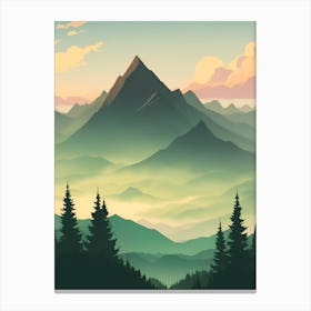 Misty Mountains Vertical Composition In Green Tone 184 Canvas Print