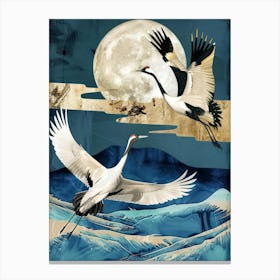 Cranes Flying Gold Blue Effect Collage 4 Canvas Print