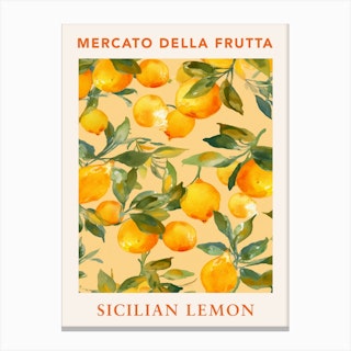 Sicilian Lemon Fruit Market Poster Canvas Print