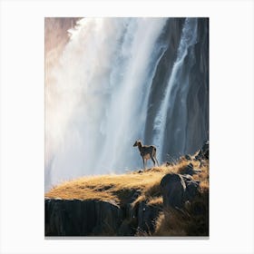 Deer In Front Of Waterfall Canvas Print