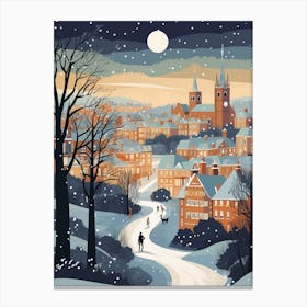 Winter Travel Night Illustration Cardiff United Kingdom 2 Canvas Print