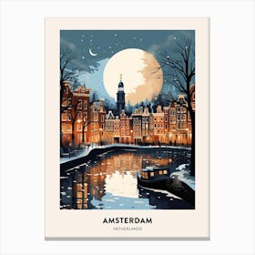 Winter Night  Travel Poster Amsterdam Netherlands 1 Canvas Print