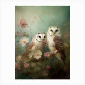 Two Owls On A Branch Canvas Print