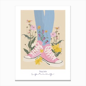 Step Into Spring Illustration Pink Sneakers And Flowers 7 Canvas Print