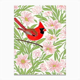 Northern Cardinal 2 William Morris Style Bird Canvas Print