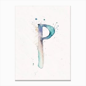 P, Letter, Alphabet Minimalist Watercolour 1 Canvas Print