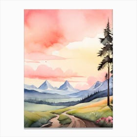 Tranquil Mountains In Minimalist Watercolor Vertical Composition 9 Canvas Print