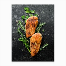 BBQ, Grilled chicken breast with spices — Food kitchen poster/blackboard, photo art Canvas Print