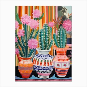 Cactus Painting Maximalist Still Life Zebra Cactus 1 Canvas Print