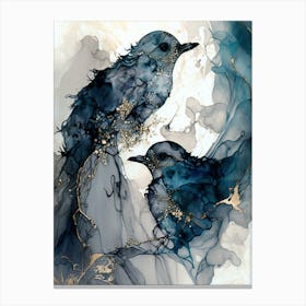 Two Birds With Blue Feathers Abstract Canvas Print