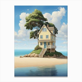 Little Beach House And Tree Draw Art Print Canvas Print