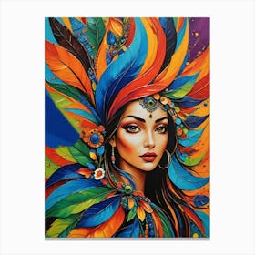 Colorful Woman With Feathers Canvas Print