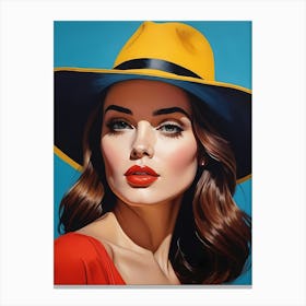 Woman Portrait With Hat Pop Art (2) Canvas Print
