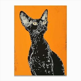 Cornish Rex Cat Linocut Blockprint 6 Canvas Print