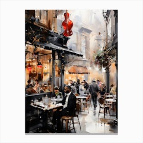 Notes of Silence: Jazz and Drinks in the City Canvas Print