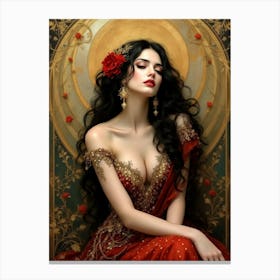 Beautiful Woman In Red Dress Canvas Print