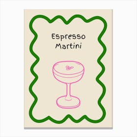 Espresso Martini Doodle Poster Green & Pink Canvas Print