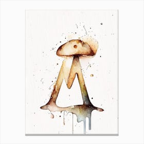 M  Mushroom, Letter, Alphabet Minimalist Watercolour 1 Canvas Print