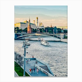 Pleasure Boats On Moscva River, Moscow, Russia Canvas Print