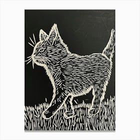 Laperm Cat Linocut Blockprint 3 Canvas Print