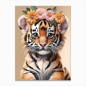 Baby Tiger Flower Crown Bowties Woodland Animal Nursery Decor (12) Canvas Print