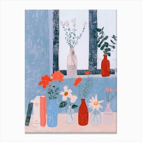 Flowers In Vases. Pastel Illustration Canvas Print