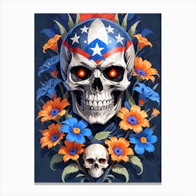 American Flag Floral Face Evil Death Skull (51) Canvas Print