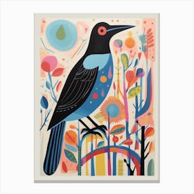 Colourful Scandi Bird Crow 2 Canvas Print