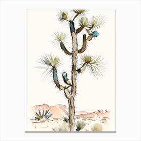 Joshua Tree By Desert Spring Minimilist Watercolour  (3) Canvas Print