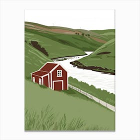 Red Barn By The River Canvas Print